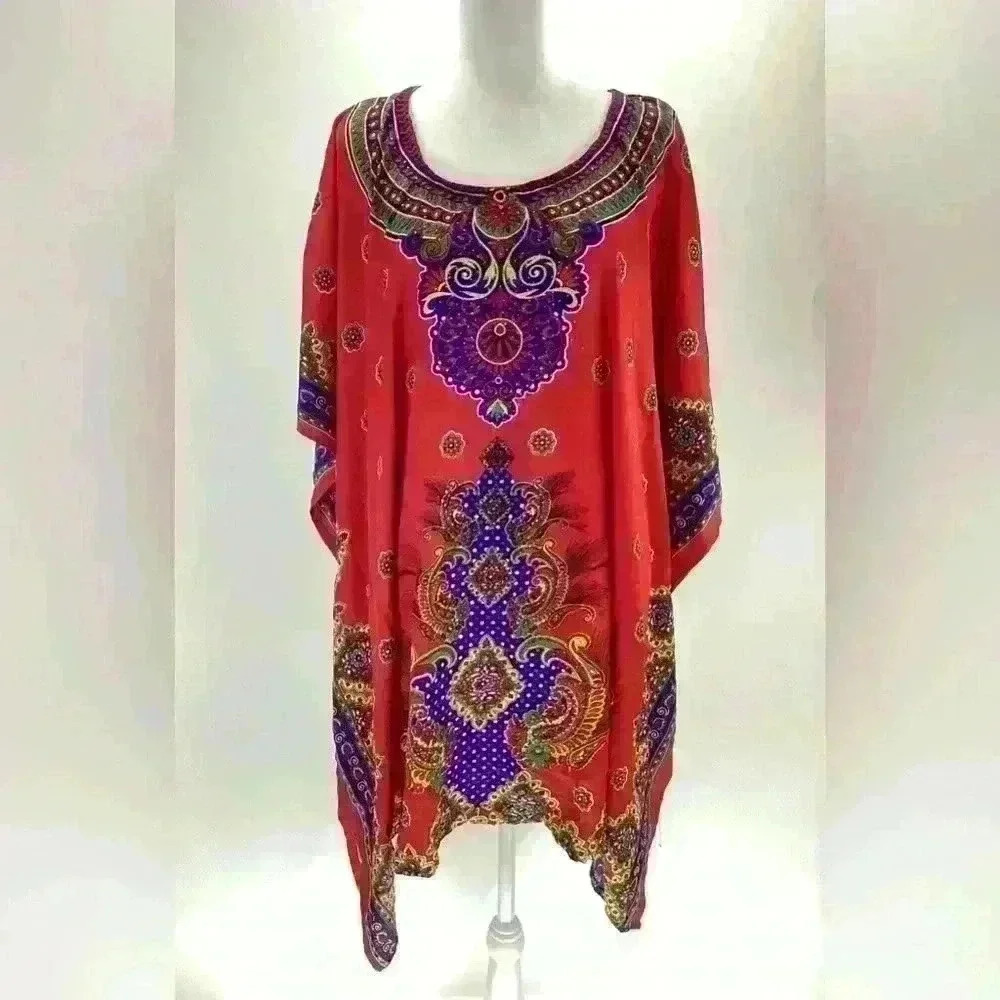OS ESY Studio Women cover wrap blouse robe multi color Mrs Roper Romps A65